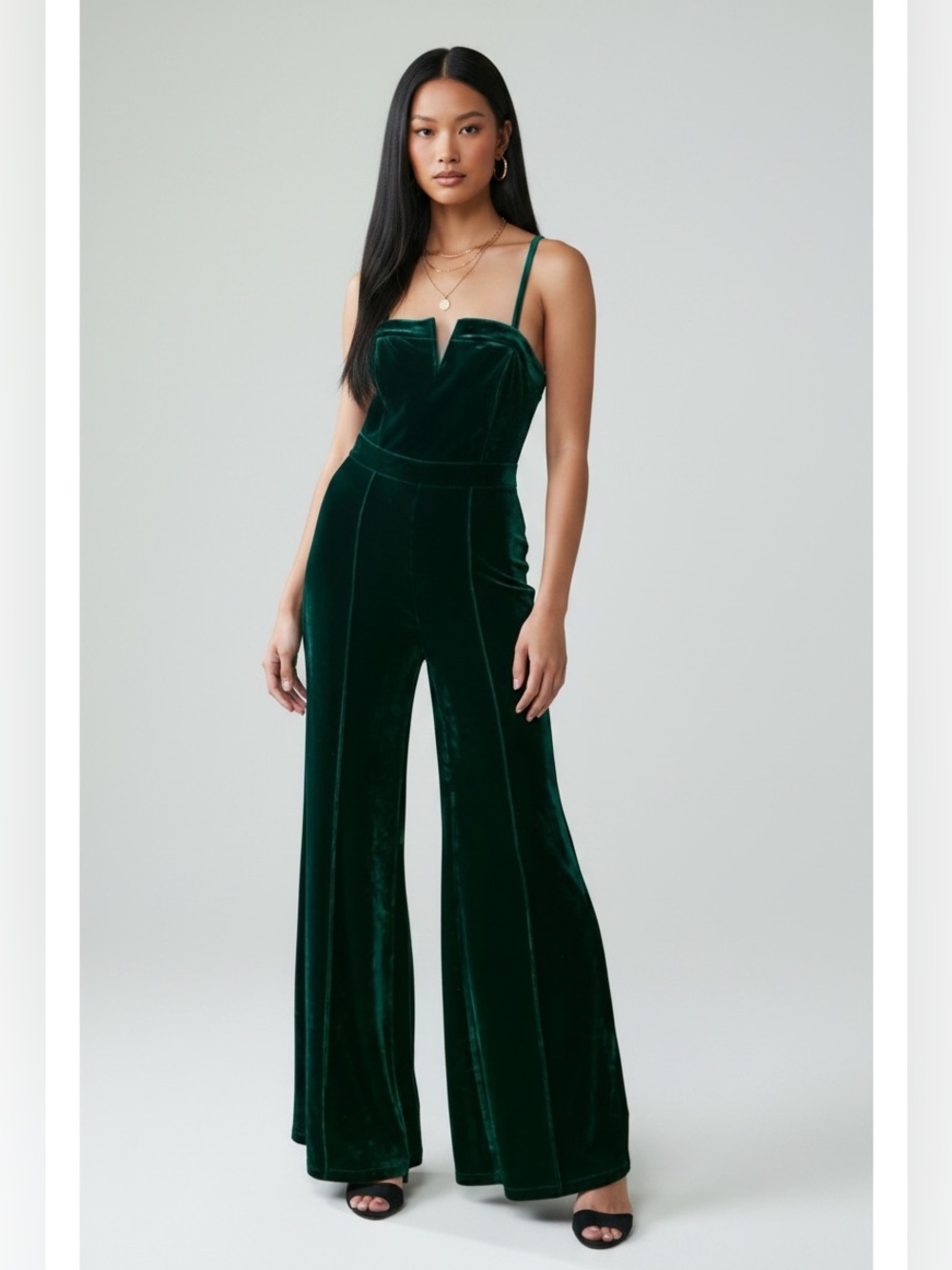 NWOT Velvet Wide-Leg Jumpsuit in Deep Green